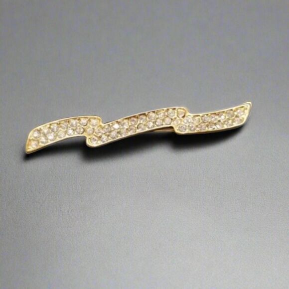 Vintage Monet Rhinestone Brooch – Gold Tone Lightning Bolt Pin - Picture 1 of 7